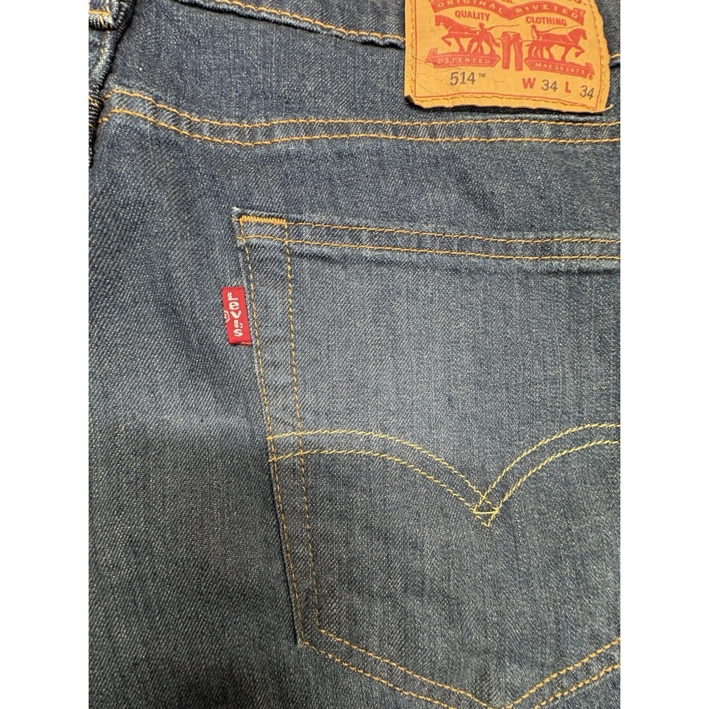 Levi's 514 Jeans Mens 34x34 Blue Denim Cotton Dark Wash Slim Fit Straight Leg - Picture 3 of 13